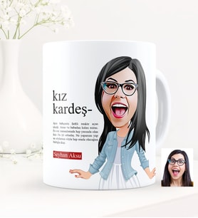 BK Gift Kişiye Özel Kız Kardeş Karikatürlü Beyaz Kupa Bardak - 2