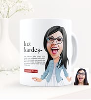 BK Gift Kişiye Özel Kız Kardeş Karikatürlü Beyaz Kupa Bardak - 2