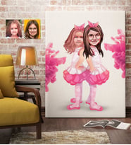 BK Gift Kişiye Özel Kız Kardeşler Karikatürlü Kanvas Tablo 70x100cm-3