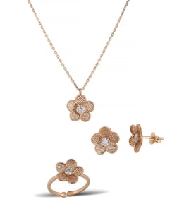 Çiçek Gümüş Set İnlove Gümüş Kolye Set Takı (Rose)