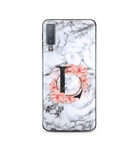 Mermer Çiçekli Harf Tasarım Süper Şeffaf Silikon Telefon Kılıfı Samsung A7 (2018