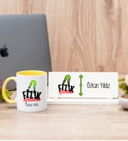 Fizik Öğretmeni Sarı Kupa Bardak Ve Masa İsimliği Hediye Seti