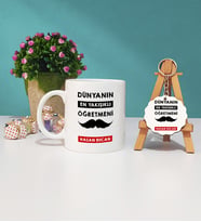 Dünyanın En Yakışıklı Öğretmeni Kupa Bardak ve Ahşap Anahtarlık Seti