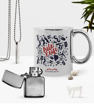 BK Gift Kişiye Özel Aile Reisi Krom Kupa Benzinli Çakmak Kolye Seti (Model 1)