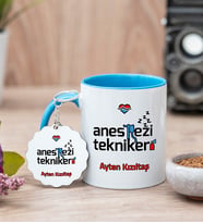 Anestezi Teknikeri Mavi Kupa Bardak Ve Anahtarlık Set