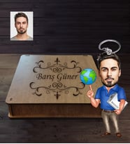 Kişiye Özel Patron Karikatürlü  Ahşap Anahtarlık Kutulu Bay-16
