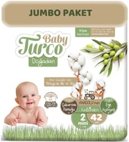 Baby Turco Bebek Bezi Doğadan Beden:2 (3-6KG) Mini (Göbek Bağı Oyuntulu) 42 Adet Jumbo Pk