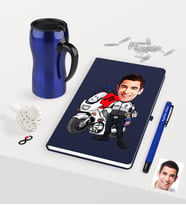 BK Gift Kişiye Özel Bay Yunus Polis Karikatürlü Lacivert Defter Kalem Termos Mug Seti (Model 1)