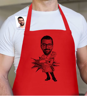 BK Gift Kişiye Özel Bay Kasap Karikatür Kırmızı Mutfak Önlüğü  1