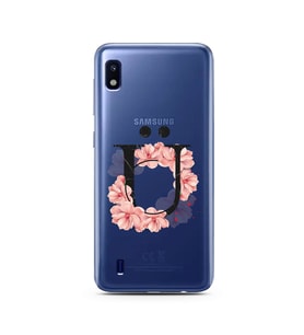 Pembe Çiçekli Harf Tasarım Süper Şeffaf Silikon Telefon Kılıfı Samsung A10 Ü-Har