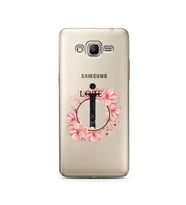 Pembe Çiçekli Harf Tasarım Süper Şeffaf Silikon Telefon Kılıfı Samsung Grand Pri