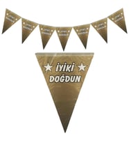 1 Adet Gold Altın Rengi İyi ki Doğdun Flama, Yetişkin Doğum Günü (Krem)