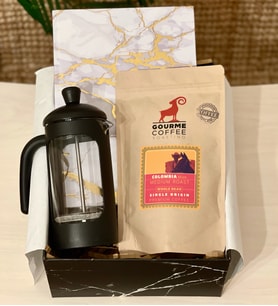 Altın Varak Tasarımlı Ajanda French Press & Filtre Kahveli Sevgiliye Hediye Seti
