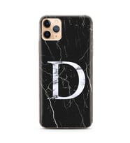 Iphone 11 Pro Siyah Mermer Harf Tasarımlı Telefon Kılıfı D-Harfi 