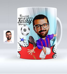 BK Gift Kişiye Özel Bay Futbolcu Bordo Mavi Karikatürlü Beyaz Kupa Bardak  1