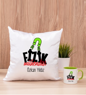 Fizik Mühendisi Kare Yastık ve Yeşil Kupa Bardak