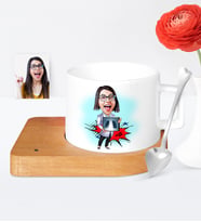 BK Gift Kişiye Özel Bayan Radyolojist Karikatür Ahşap Altlıklı Seramik Fincan  1