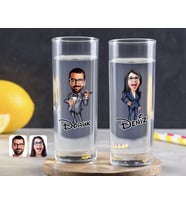 BK Gift Kişiye Özel Renkli Baskılı Erkek ve Kadın Karikatürlü İkili Vodka Bardağı-3 (Beyaz)