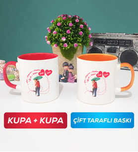 İkili Sevgiliye Sevgililer Günü Hediyesi 3 Kupa Bardak Kırmızı Turuncu