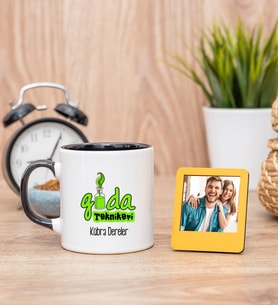 Gıda Teknikeri Siyah Kupa Bardak ve Sarı Mini Fotoğraf Çerçevesi