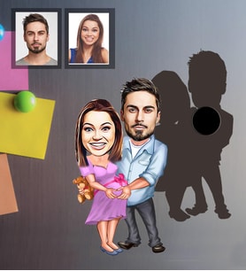 Kişiye Özel Sevgili Karikatürlü Ahşap Magnet Model 13