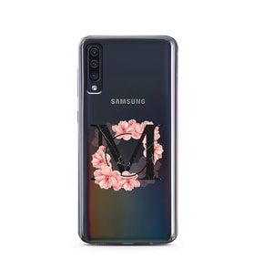 Pembe Çiçekli Harf Tasarım Süper Şeffaf Silikon Telefon Kılıfı Samsung A50 M-Har