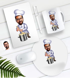 BK Gift Kişiye Özel Bay Aşçı Karikatürlü Defter Kalem Kupa Mouse Pad Seti (Model 1)