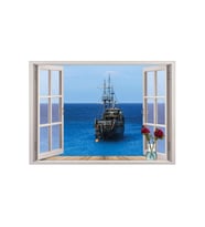 Renkselart Pencere, Gemi, Deniz Duvar Sticker-115