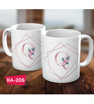 Q Harf Pink Rose Baskılı Hediyelik Kahve Kupa Bardak