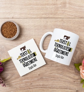 Tekstil Teknolojisi Öğretmeni Beyaz Kupa Bardak Ve Bardak Altlığı Seti