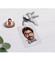 BK Gift Kişiye Özel Erkek Yüz Karikatürlü Şeffaf Pleksi Anahtarlık-1 (Beyaz)