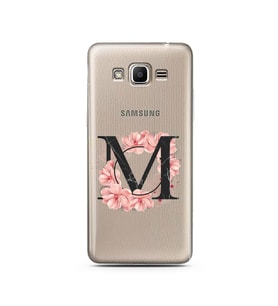Pembe Çiçekli Harf Tasarım Süper Şeffaf Silikon Telefon Kılıfı Samsung J2 Prime 