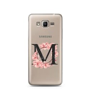 Pembe Çiçekli Harf Tasarım Süper Şeffaf Silikon Telefon Kılıfı Samsung J2 Prime 