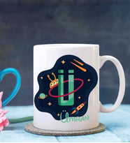 Kişiye Özel Ü Harfi Temalı Space Tasarımlı Beyaz Kupa