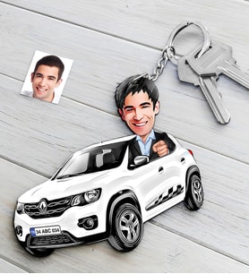 BK Gift Kişiye Özel Bay Renault Kwid Figürlü Plakalı Ahşap Karikatür Anahtarlık (Beyaz)