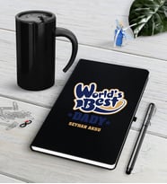 BK Gift Kişiye Özel Dünyanın En İyi Babası Siyah Defter Kalem Termos Mug Seti-3 (Model 1)