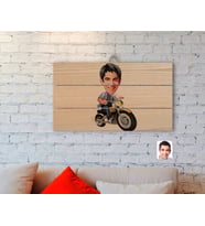 BK Gift Kişiye Özel Erkek Motorcu Karikatürlü Otantik Ahşap Palet Tablo-1
