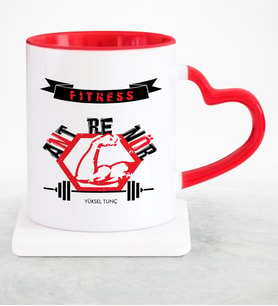 BK Gift Kişiye Özel Mesleki Fitness Antrenörü Kırmızı Kalpli Kupa Bardak  3