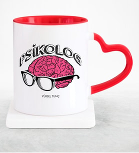 BK Gift Kişiye Özel Mesleki Psikolog Kırmızı Kalpli Kupa Bardak  1
