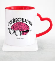 BK Gift Kişiye Özel Mesleki Psikolog Kırmızı Kalpli Kupa Bardak  1