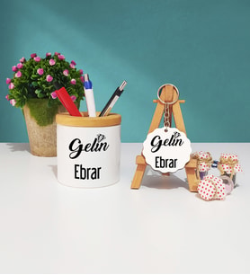 Gelin Tasarımlı Kişiye Özel Gelin Kalemlik ve Anahtarlık Hediye Seti