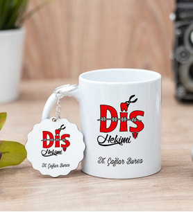 Diş Hekimi Tasarım Beyaz Kupa Bardak Ve Anahtarlık Set