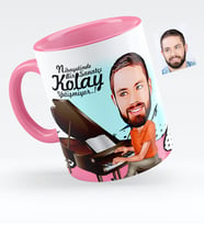 BK Gift Kişiye Özel Bay Piyanist Karikatürlü Pembe Kupa Bardak  1