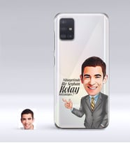 BK Gift Kişiye Özel Erkek Kolay Yetişmiyor Karikatürlü Samsung Galaxy A51 İnce Şeffaf Silikon Telefon Kapağı-2 (Beyaz)