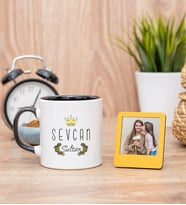 Sultan Tasarım Siyah Kupa Bardak ve Sarı Mini Fotoğraf Çerçevesi