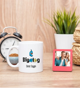 Biyolog Beyaz Kupa Bardak ve Kırmızı Mini Fotoğraf Çerçevesi
