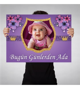 Doğum Günü Afişi Mor Çiçekli Konsept 70x100cm