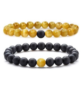 Doğal Taş Onix ve Kaplan Gözü Bileklik Set (Sarı)