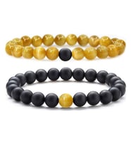 Doğal Taş Onix ve Kaplan Gözü Bileklik Set (Sarı)