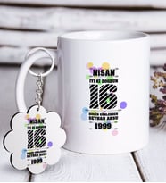BK Gift Kişiye Özel Tarihli İyi ki Doğdun Beyaz Kupa ve Anahtarlık Hediye Seti (Model 1)